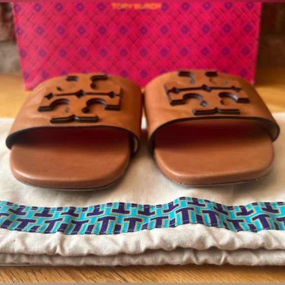 Tory Burch Tan Ines Leather Single-Band Slide Sandals - Picture 5 of 11